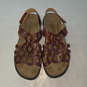 Romika Leather Slingback Sandals Womens 37 Brown Laser Cut Wellness Comfort